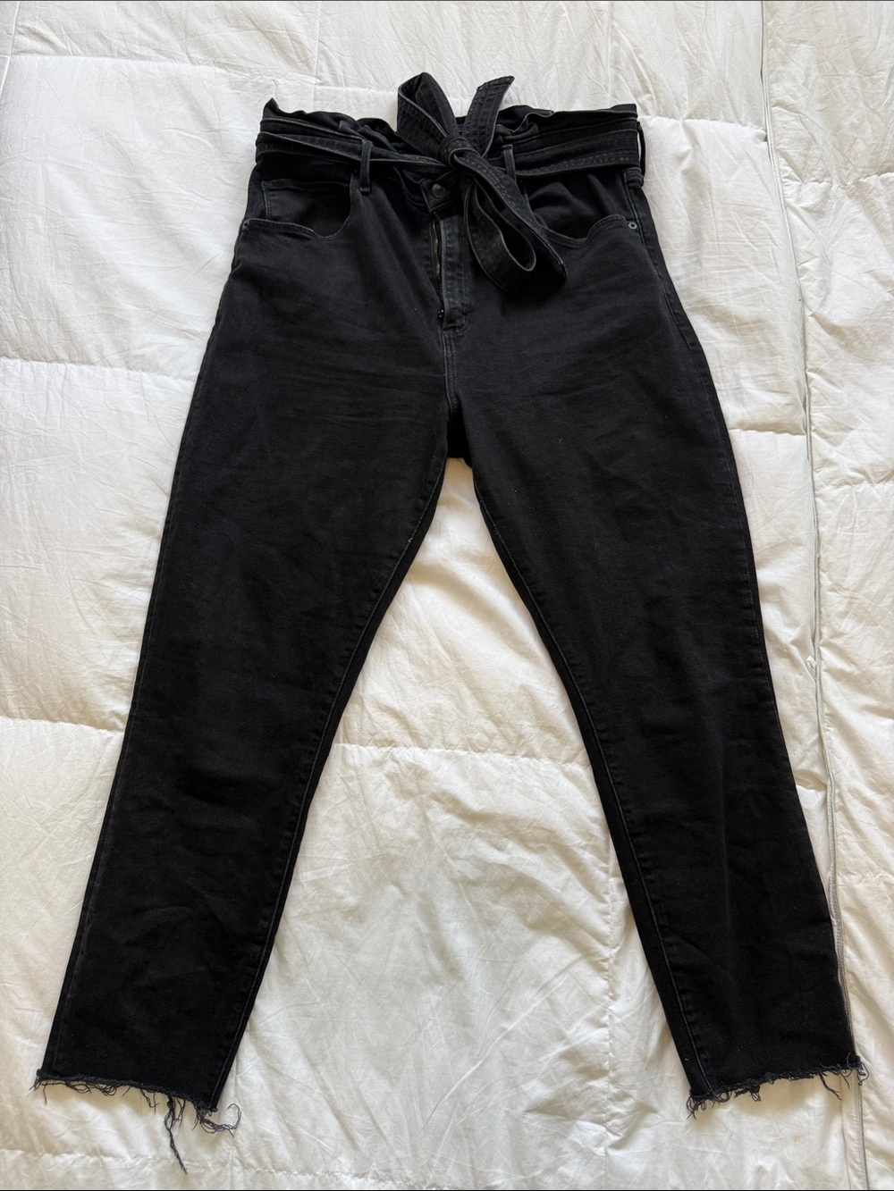 Abercrombie & Fitch Black High-Rise Paperbag Jeans with Tie Waist